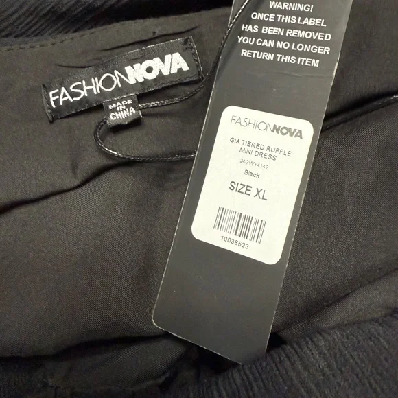 Fashion Nova- Gia Tiered Ruffle Mini Dress -Black- XL- LBD HoCo-Small Flaw- NWT - Picture 2 of 10